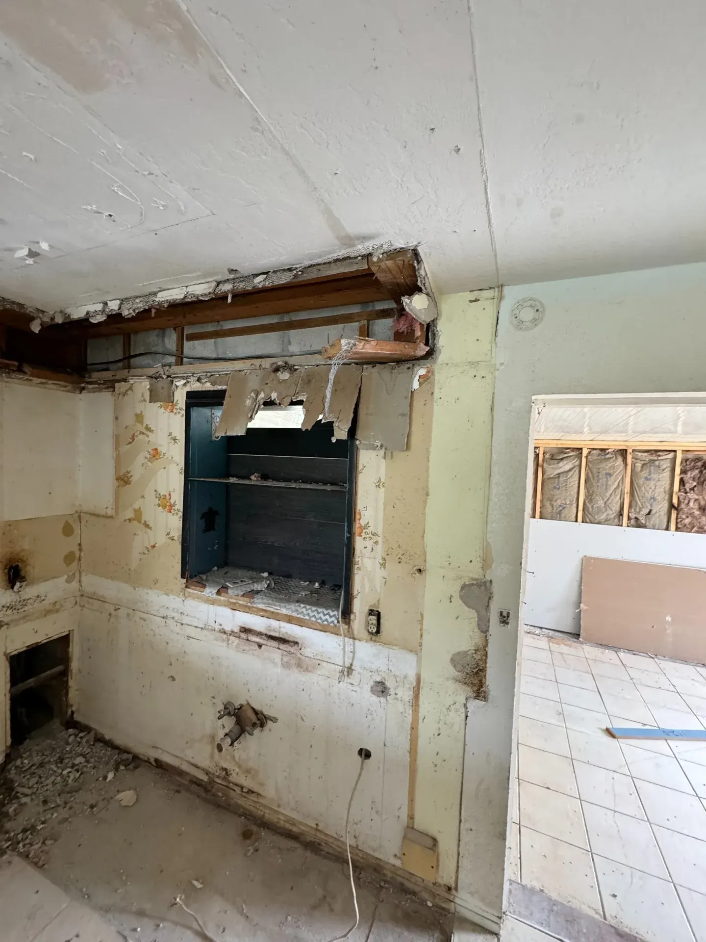 Kitchen wall after cabinet and finish removal